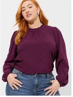 NWT Torrid Purple Embroidered Long Sleeves Floral Blouse 3X